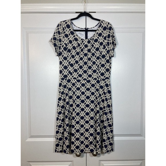 Talbots Dress Women’s Size L Blue White Nautical Rope Print Fit & Flare Preppy - Picture 2 of 11